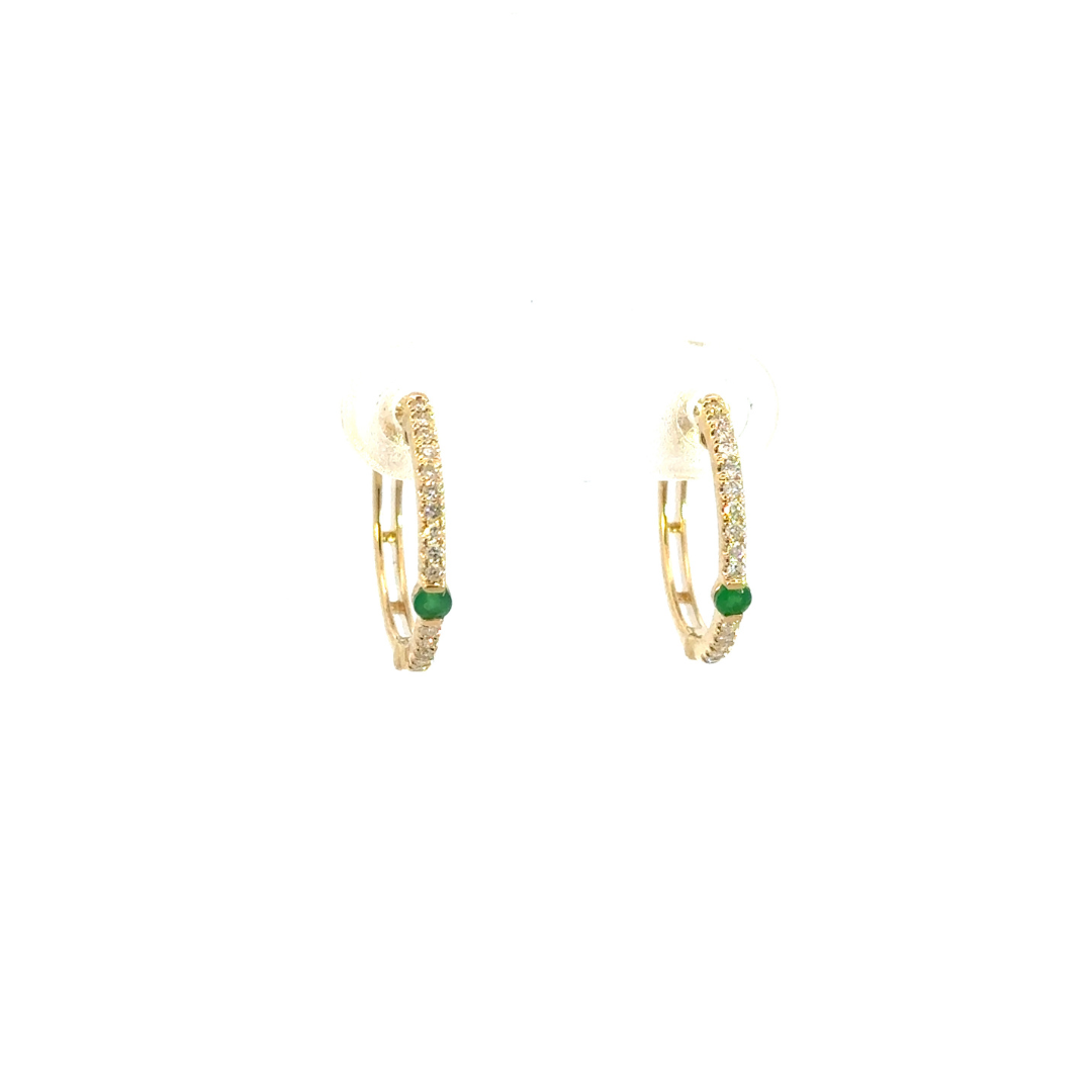 14k Solid Gold Diamond and Emerald Hoops.  EHC56665EM