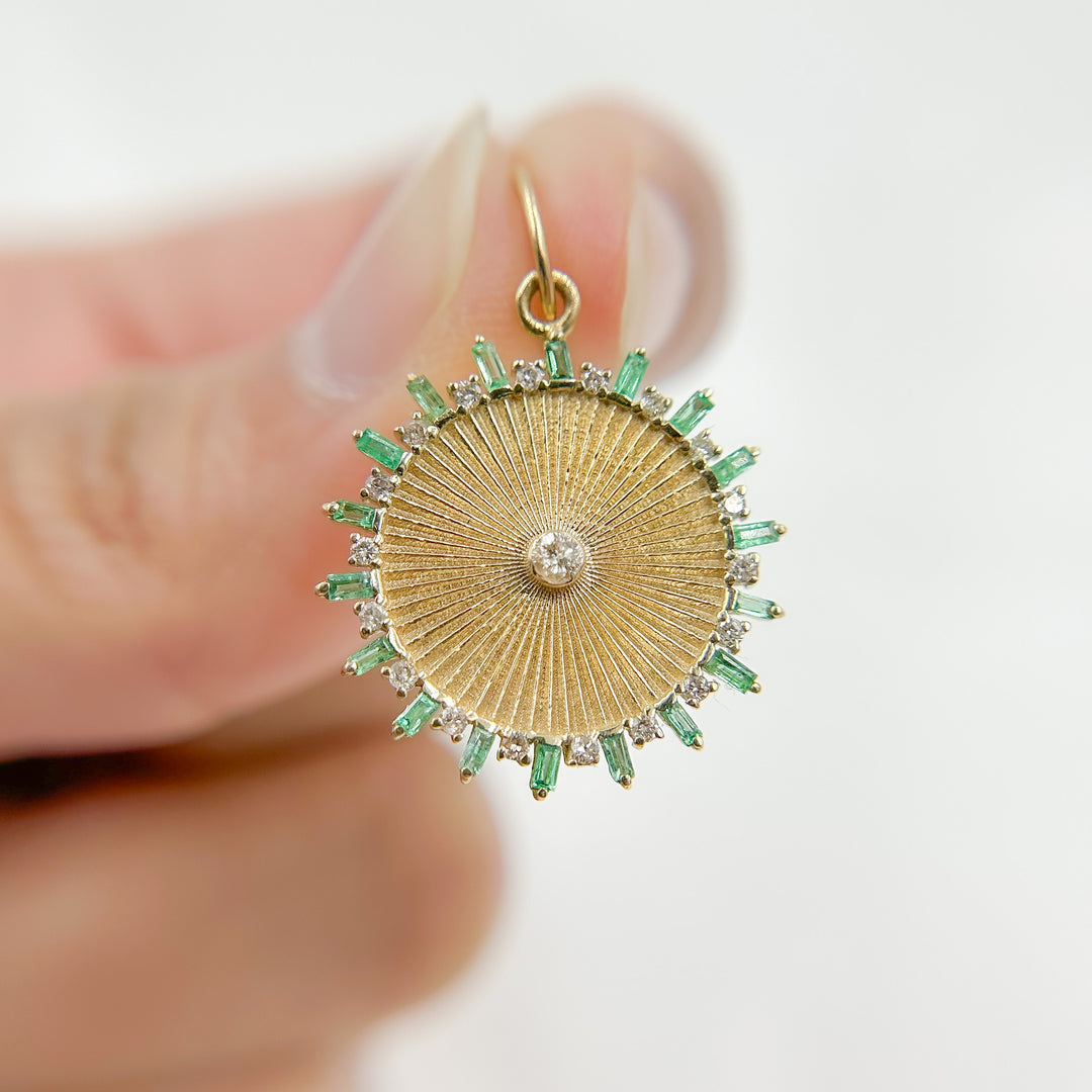 14K Solid Gold Diamond Circle Charm with Gemstone. GDP449