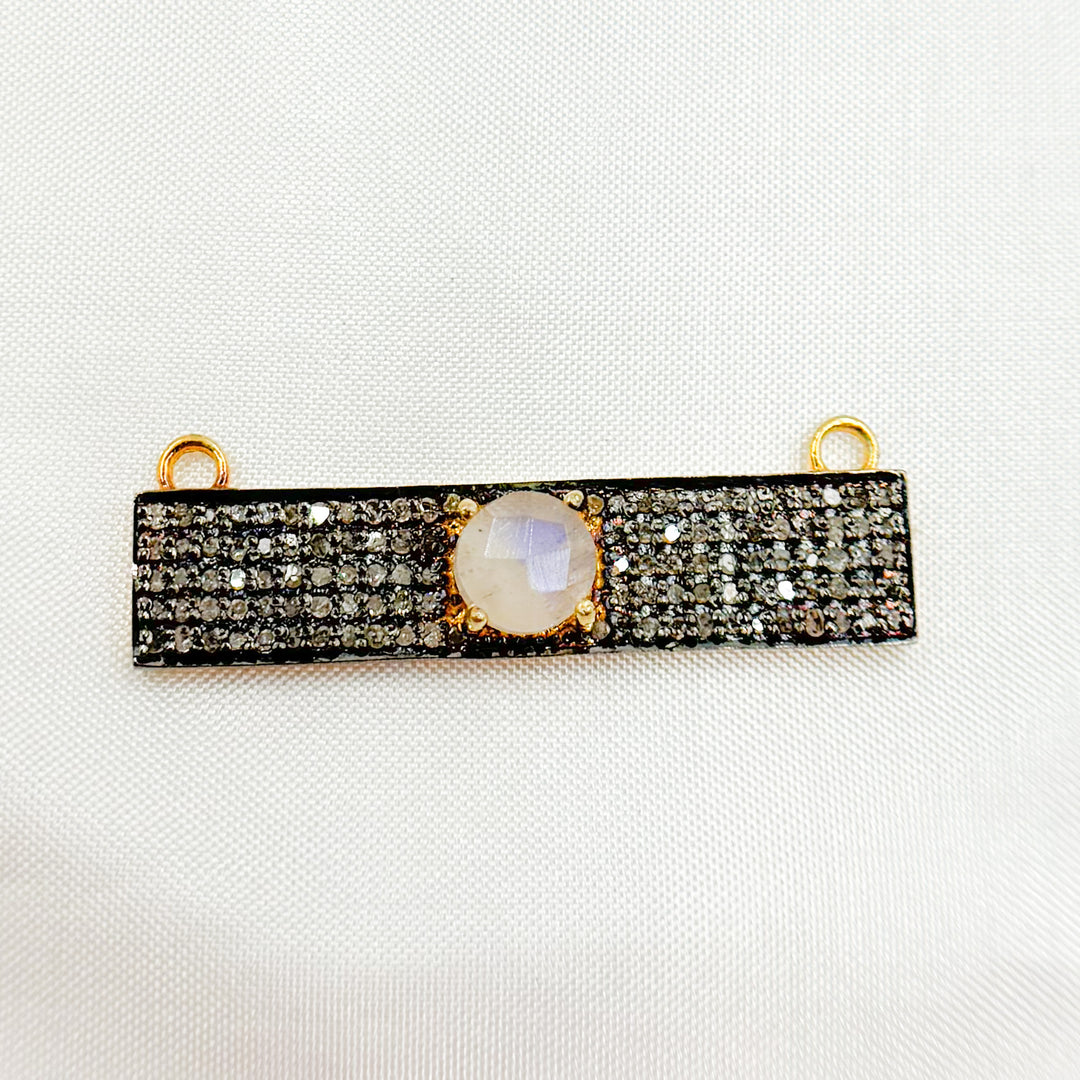 DC10. Silver Diamond and Gemstone Rectangle Connector