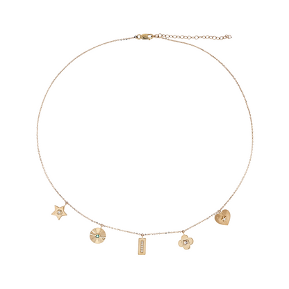 NFC72159EM. 14K Solid Gold Diamond and Emerald Mix Shapes Fancy Necklace