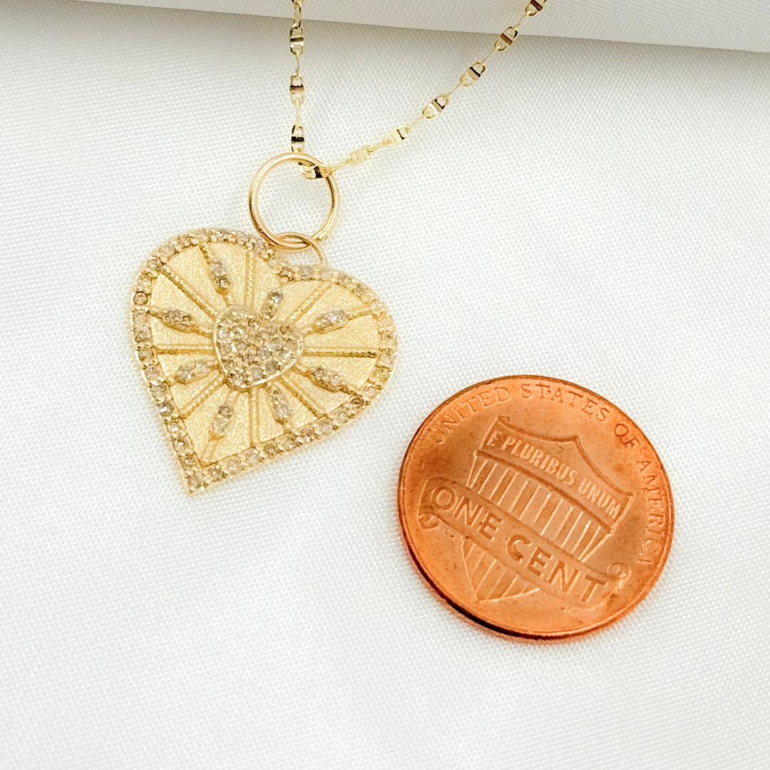 14K Solid Gold Diamond Heart Charm. GDP513