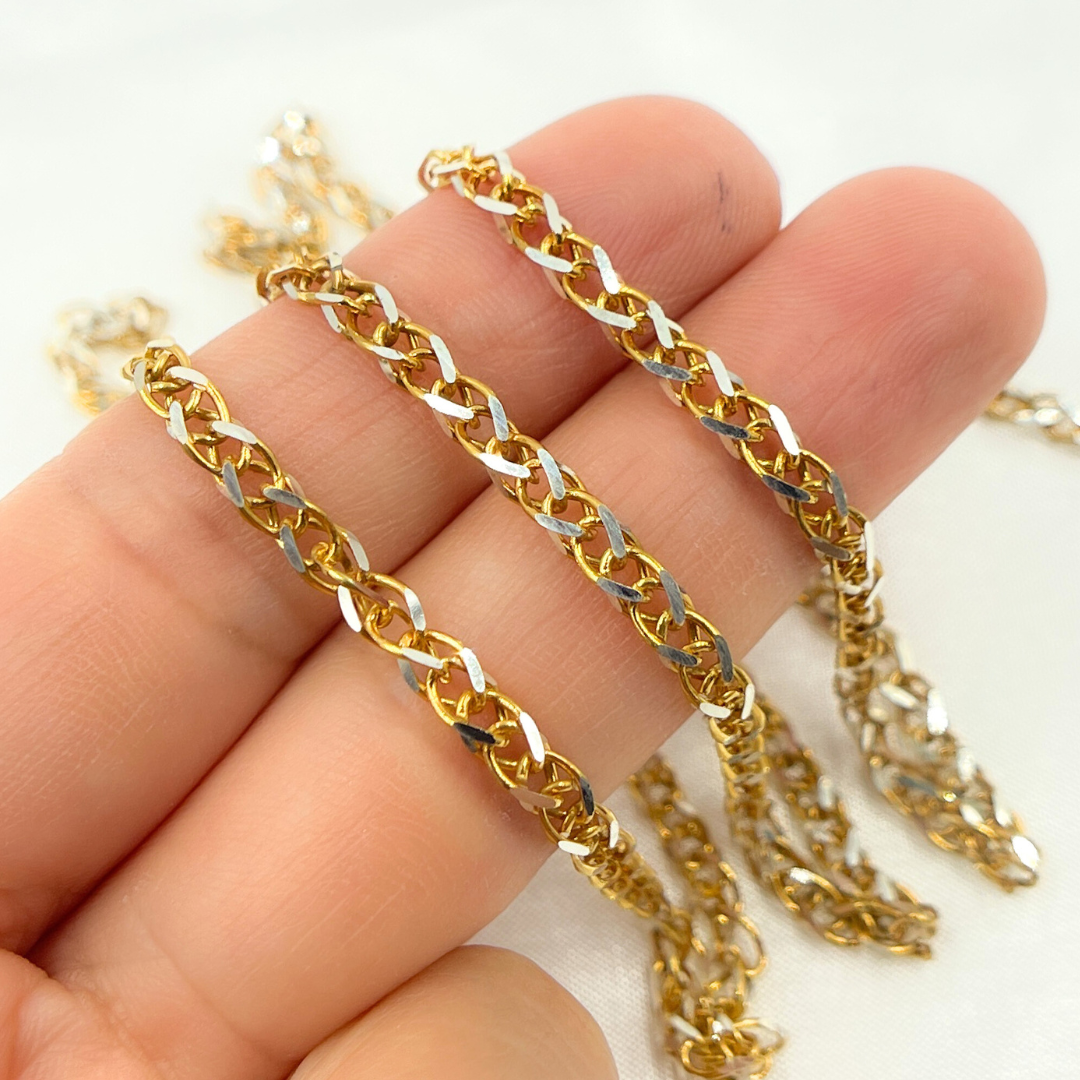 Two Tone Gold Plated and White 925 Sterling Silver Wheat Chain. X8GS