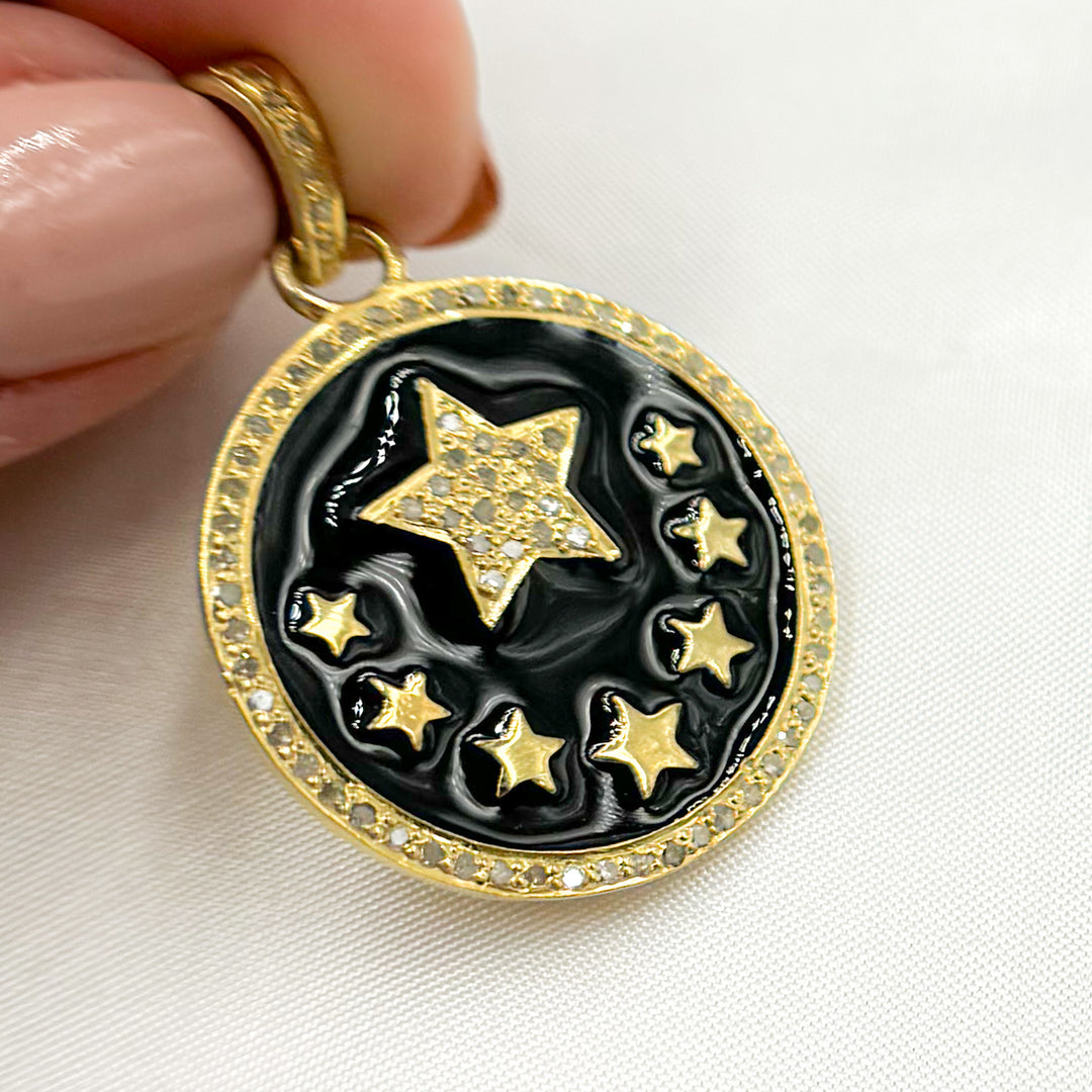 DP517A. Diamond Sterling Silver Star Round Enamel Pendant