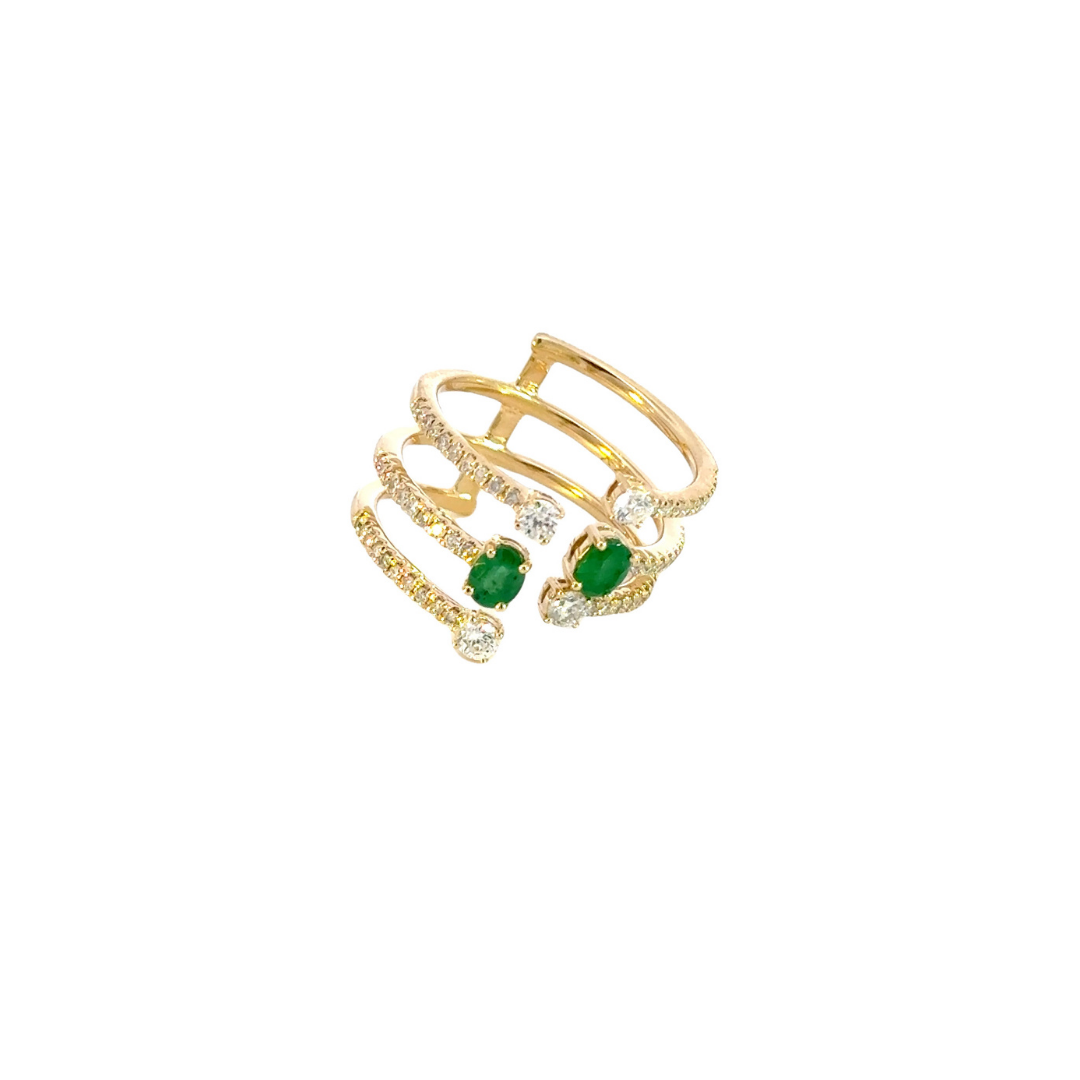 14k Solid Gold Diamond and Emerald Ring. CR96332EM4X3