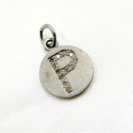 Load image into Gallery viewer, DC077. Diamond Sterling Silver Letter &quot;P&quot; Round Charm
