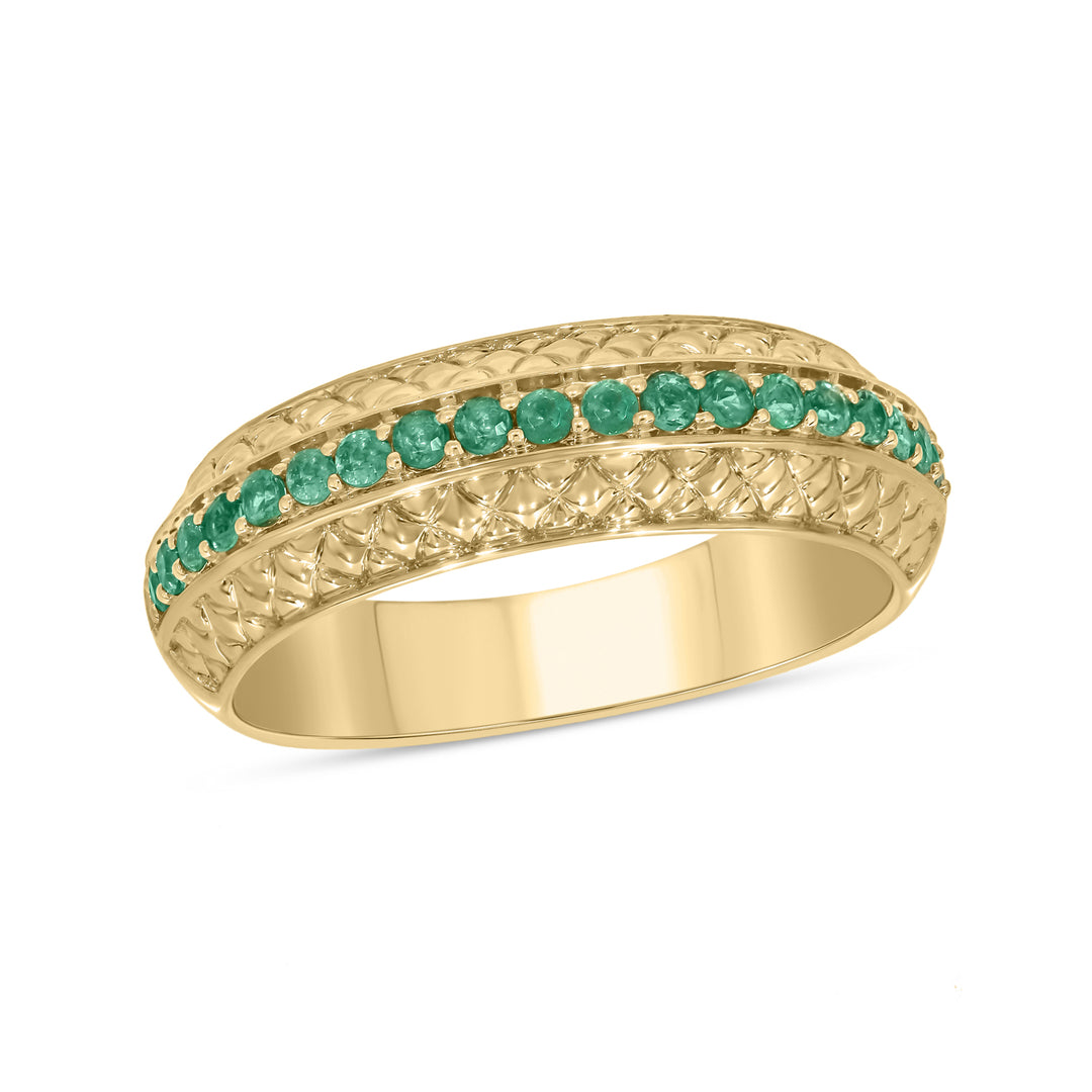 14k Solid Gold Diamond and Emerald Band Ring. RAE01628