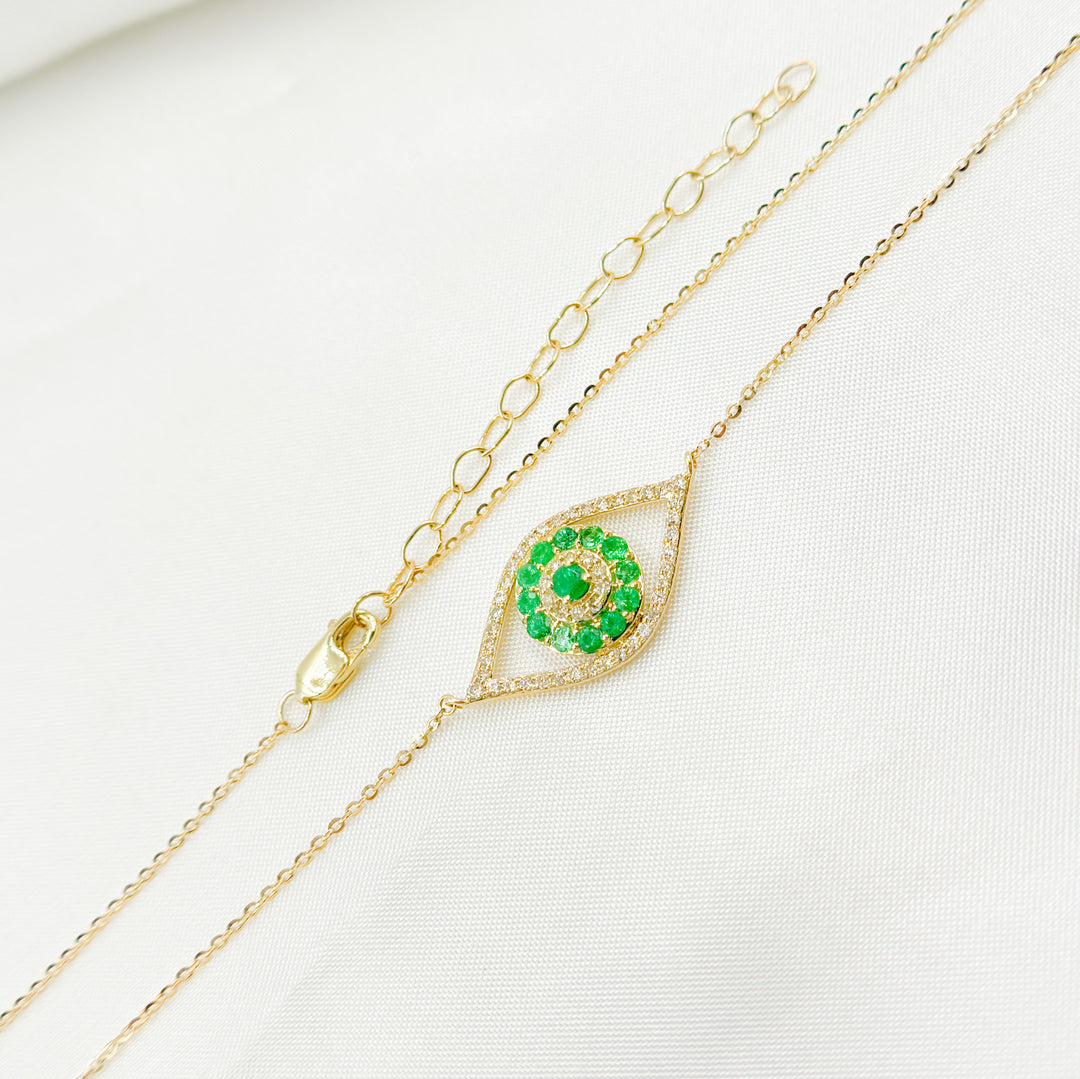 14K Solid Gold Diamond and Emerald Eye Necklace. CN96322EM