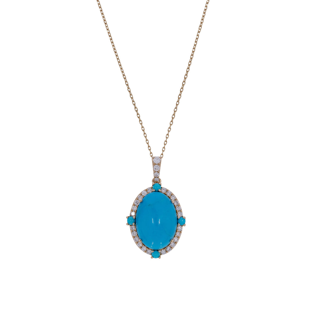 CP97321TQ14X10. 18K Solid Gold Diamond & Turquoise Pendant