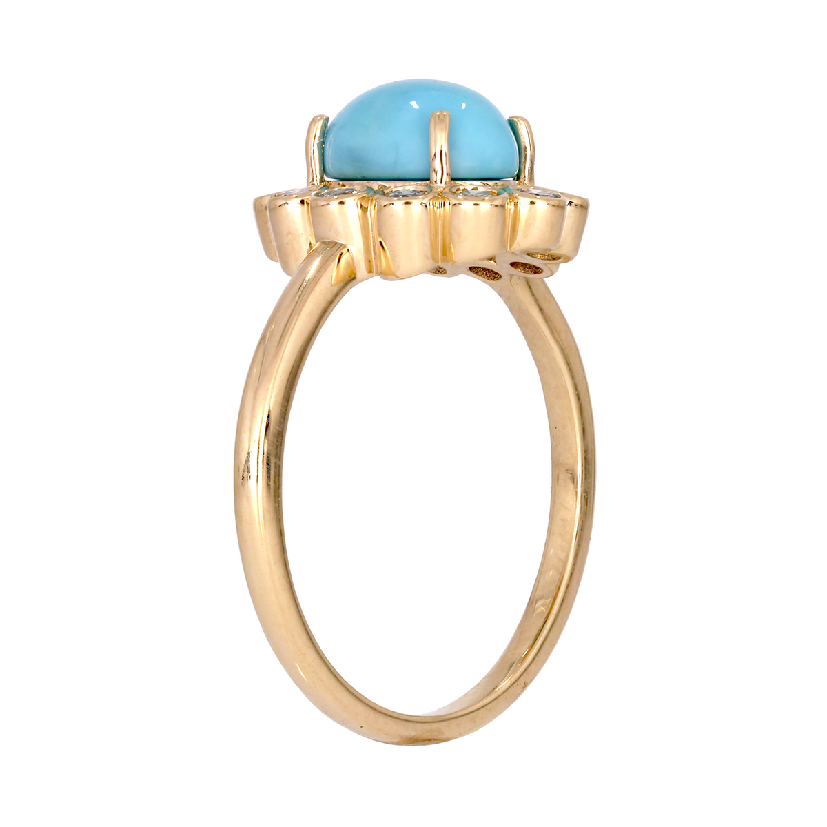 Solid Gold Antique Turquoise and Diamond Ring