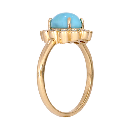 Solid Gold Antique Turquoise and Diamond Ring