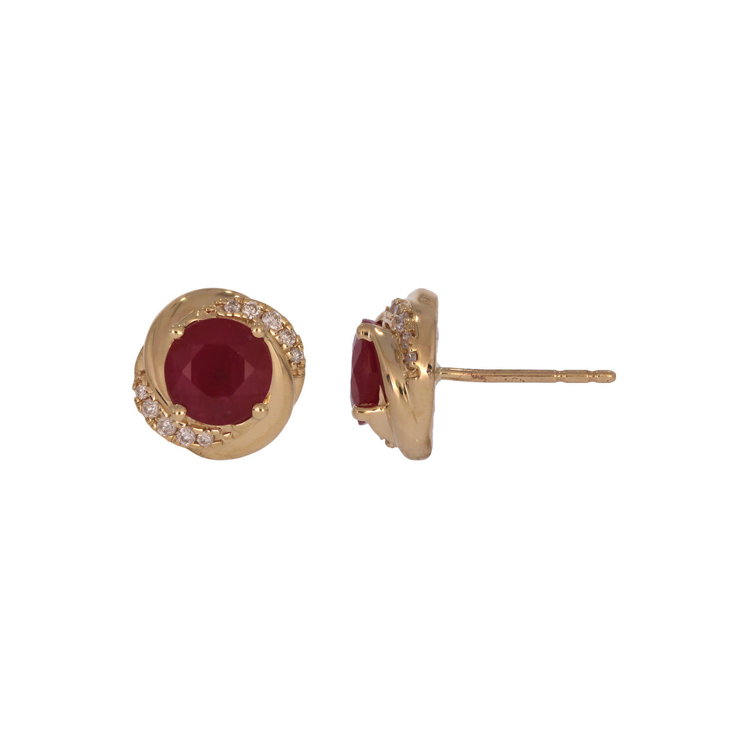 CE97264RU6. 14K Solid Yellow Gold Diamond and Ruby Round Stud Earring