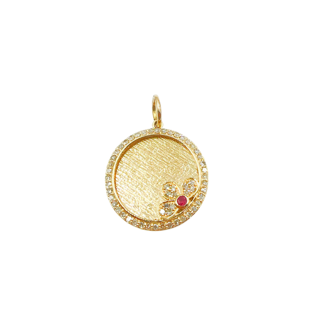 14K Solid Gold Circle Flower Diamonds & Gemstone. KG166