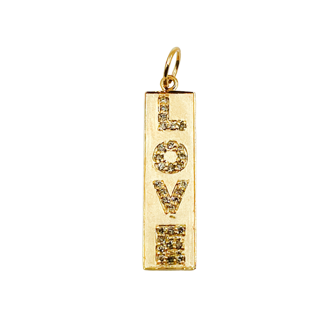 GDP27. 14K Solid Gold Diamond Rectangle Love Charm