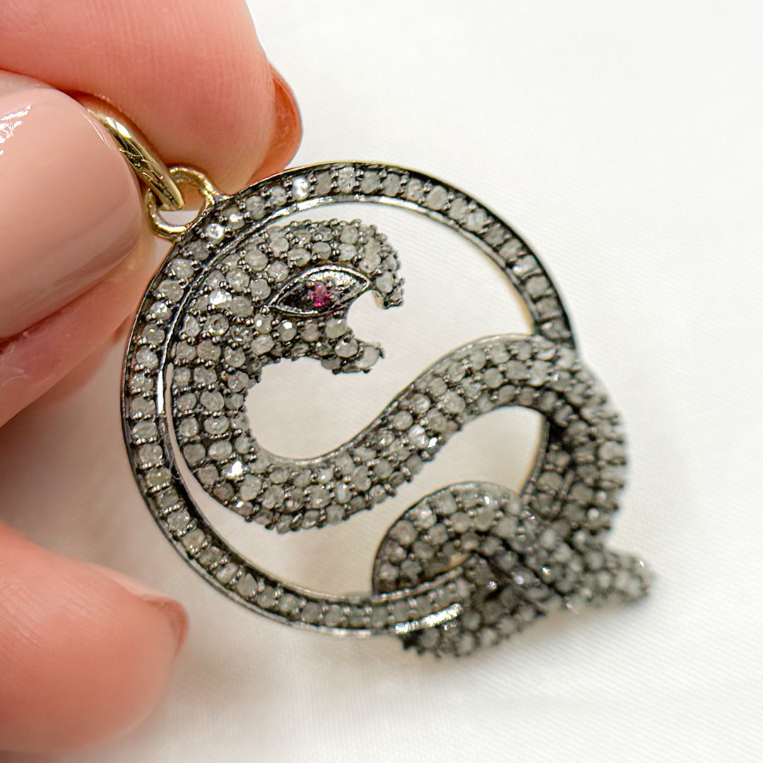 DP072. Diamond Sterling Silver Snake Pendant with Gemstone