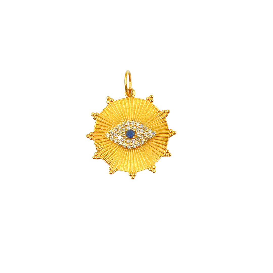 14K Solid Gold Diamond and Blue Sapphire Circle Evil Eye. GDP300