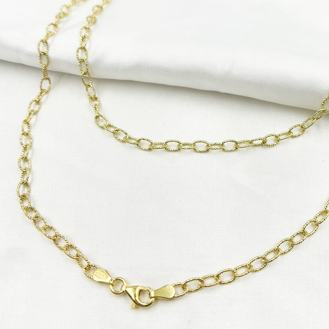 Gold Plated 925 Sterling Silver Textured Cable Necklace. 80GP