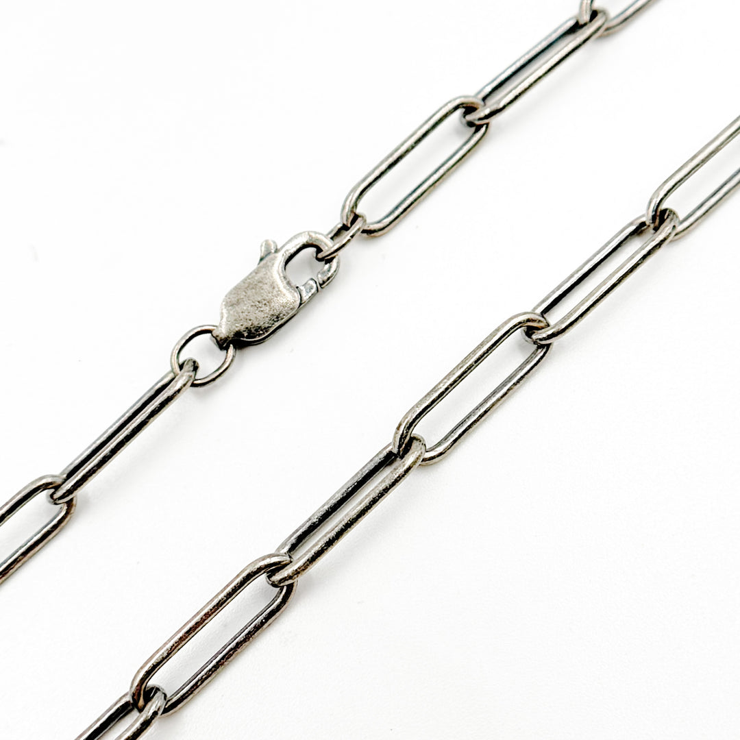 4002OXNecklace. Oxidized Sterling Silver Smooth Paperclip Necklace