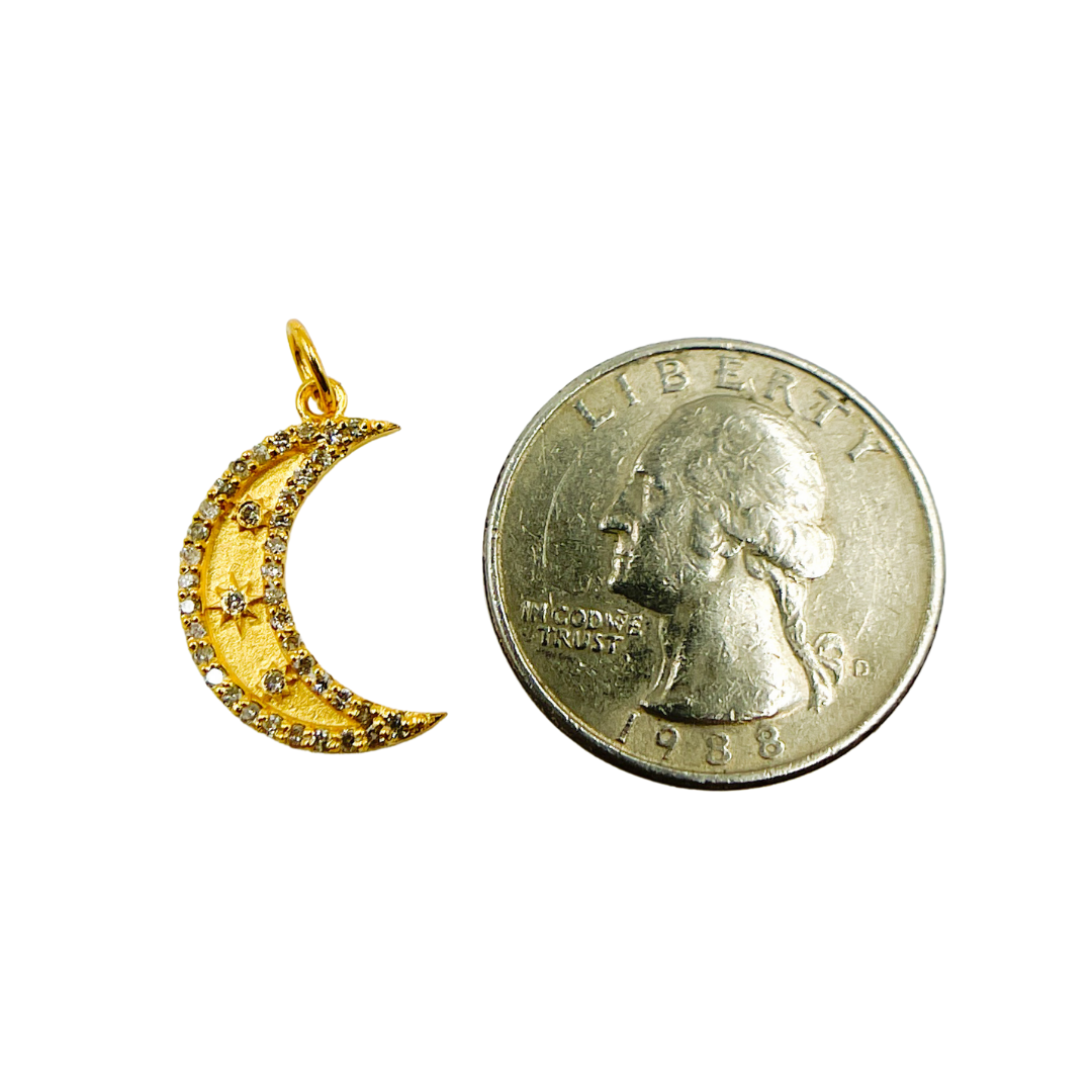 14K Solid Gold Diamond Moon and Stars Charm. GDP124