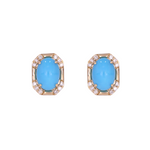 Load image into Gallery viewer, CE96801TQ7X5. 14K Solid Gold Diamonds and Turquoise Rectangular Stud Earrings
