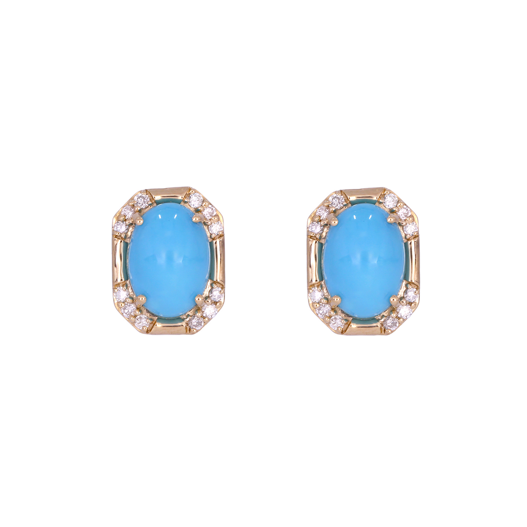 CE96801TQ7X5. 14K Solid Gold Diamonds and Turquoise Rectangular Stud Earrings