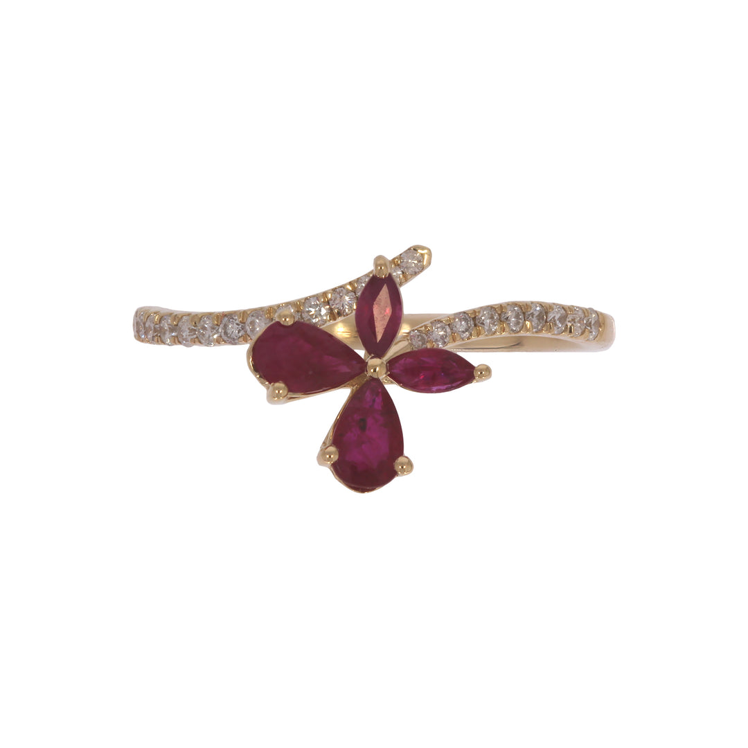 CR97257RU5X3.  14K Solid Gold Diamond and Ruby Ring