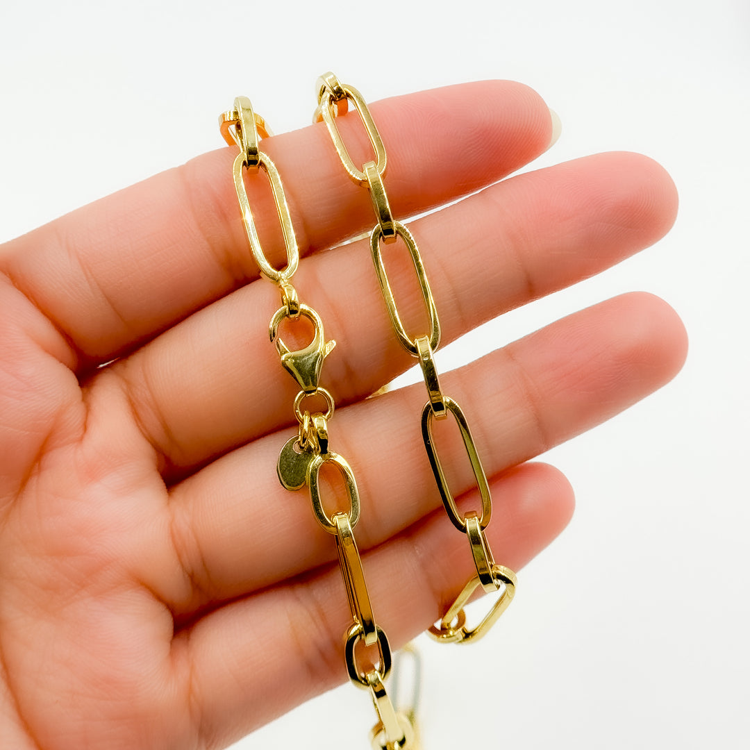 TRE001. 14k Solid Yellow Hollow Gold Long and Short Link Chain