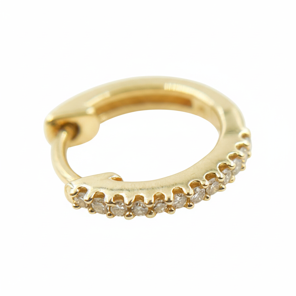 EHB56864. 14K Solid Yellow Gold Diamond Huggie Hoop Earrings