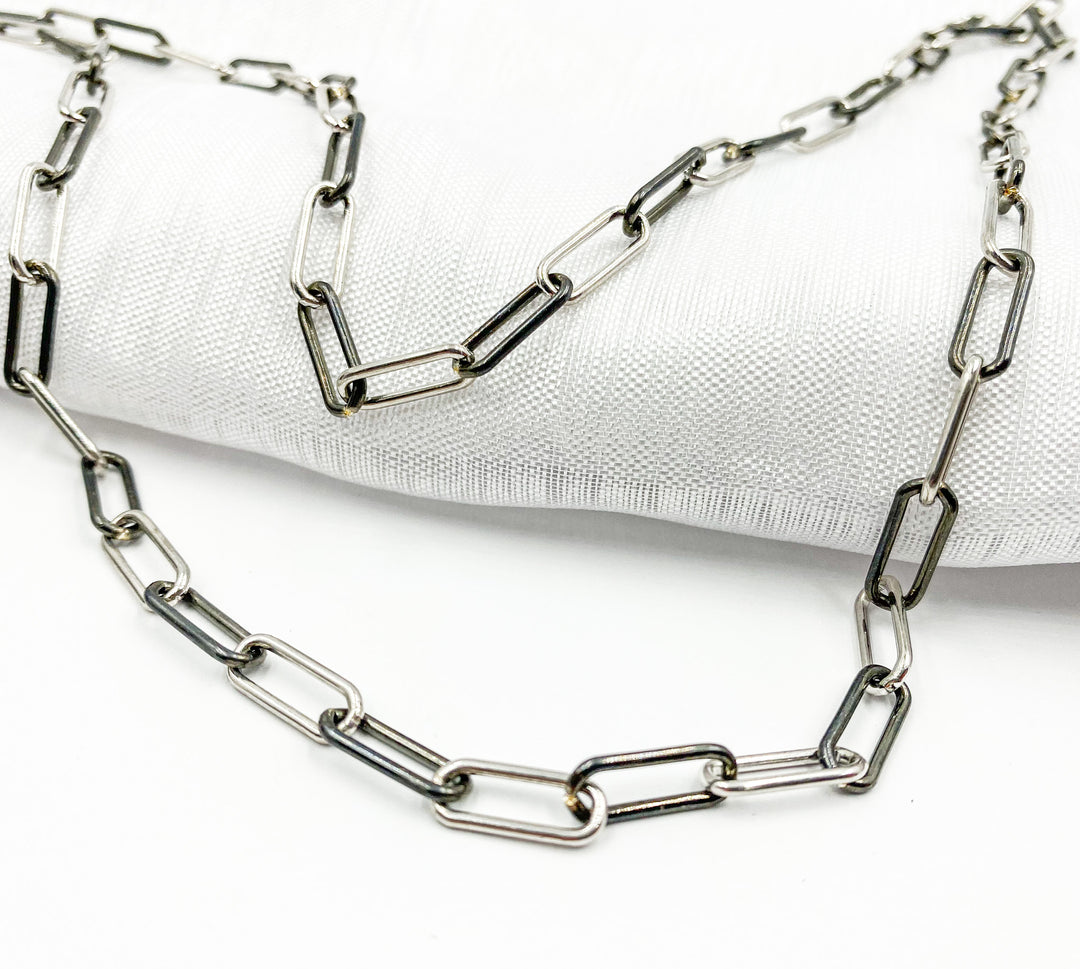 925 Sterling Silver & Black Rhodium Plated Link Paperclip Chain. 169SB