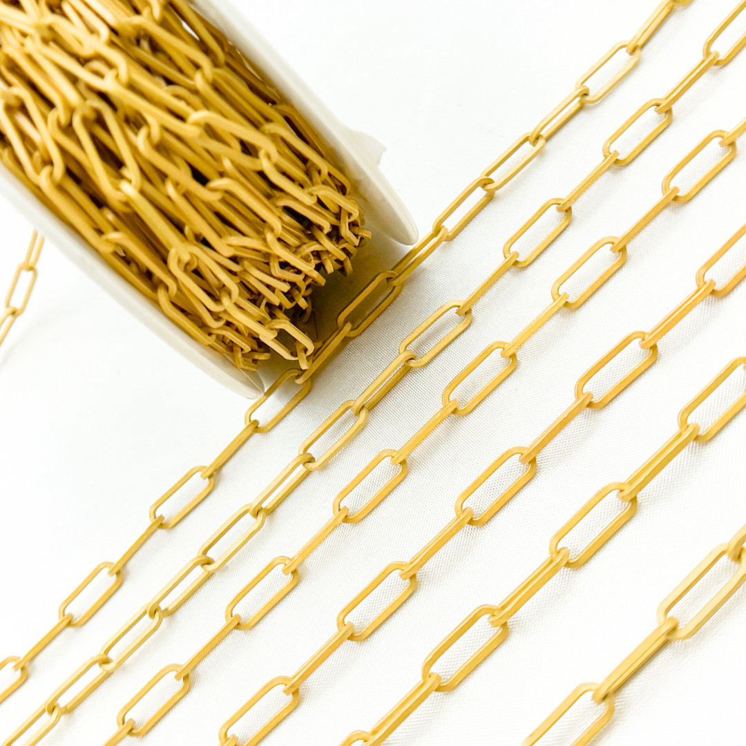 Gold Plated Matt 925 Sterling Flat Paperclip Link Chain