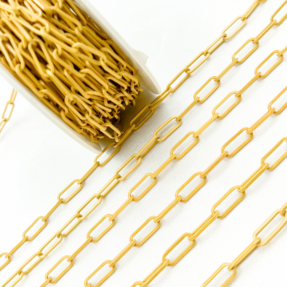 Gold Plated Matt 925 Sterling Flat Paperclip Link Chain