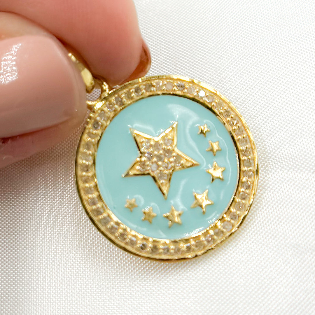 DP506A. Diamond Sterling Silver Star Round Enamel Pendant