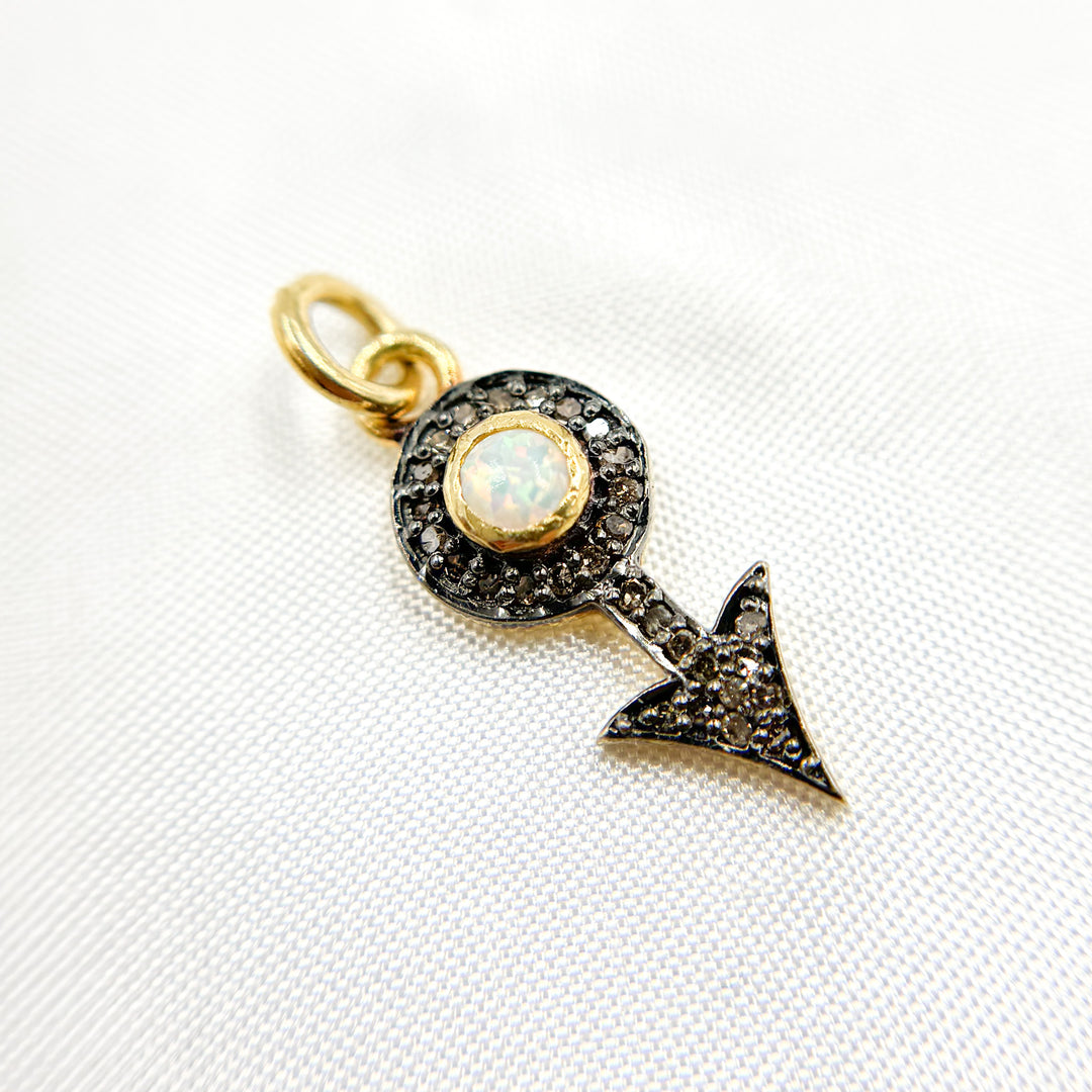 DC364. Diamond Silver Arrow Mini Charm with Gemstone