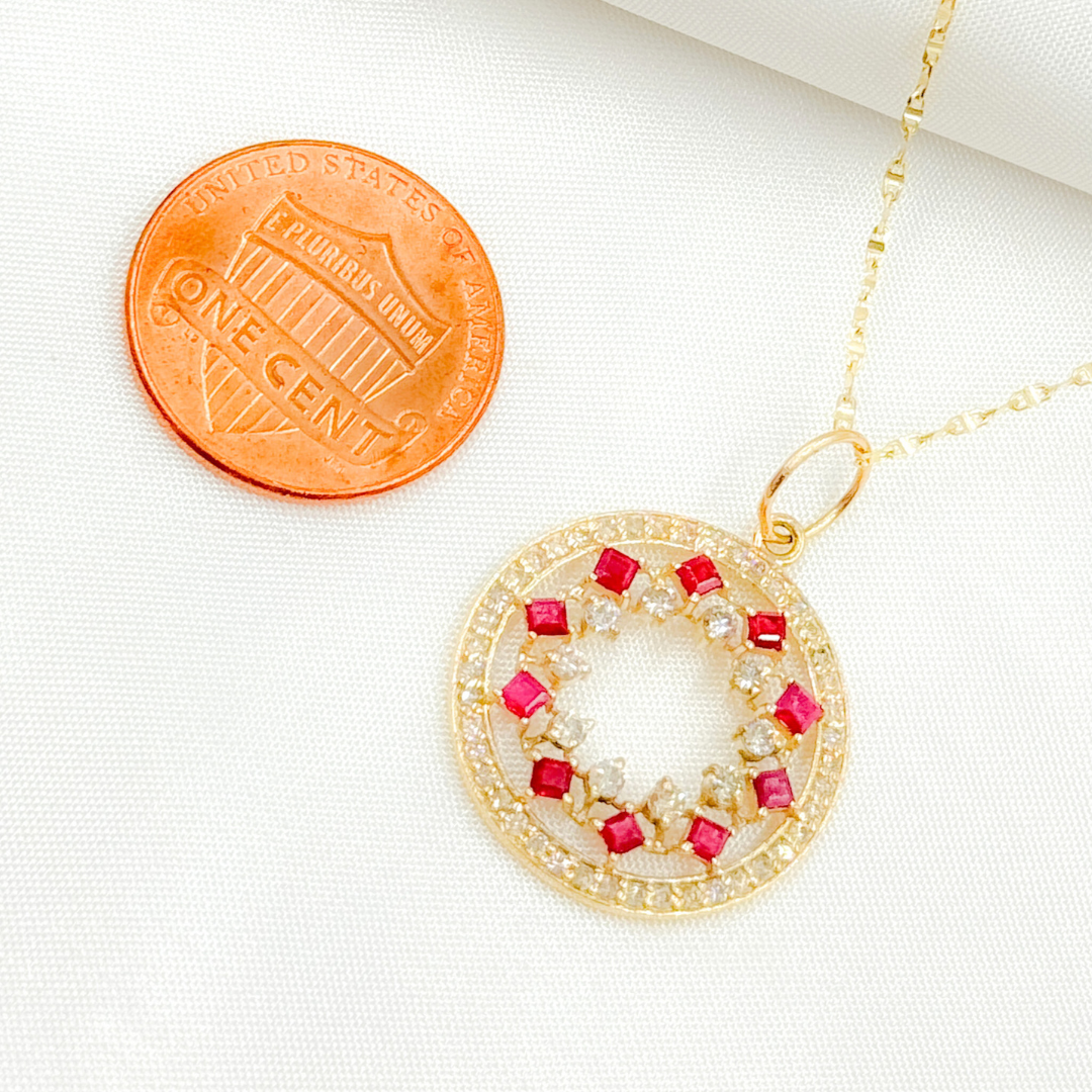 GDP159. 14K Solid Gold with Diamonds Circle Shape Charm with Gemstones