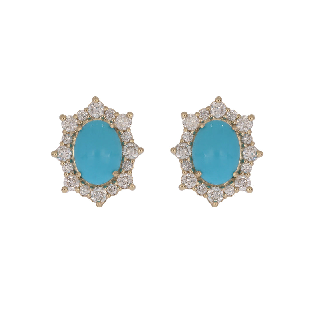 CE96209TQ8X6. 14k Solid Gold Diamond and Turquoise Stud Earrings