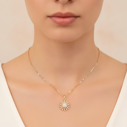 PFE33151. 14K Solid Gold Diamond Sun Necklace