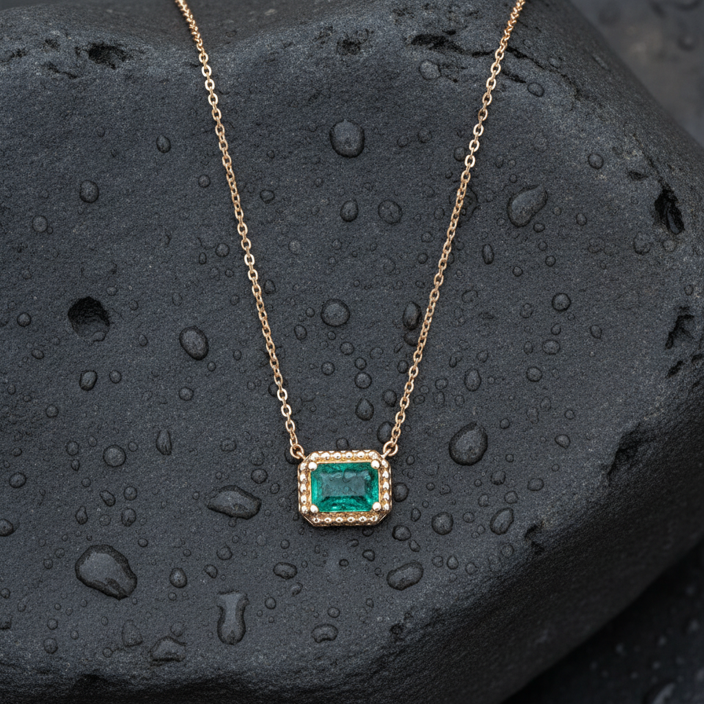 CN97471-7X5. 14K Solid Gold Octagon Gemstone Fancy Tiny Necklace