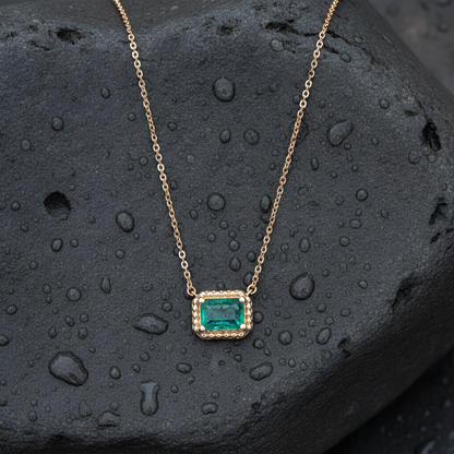 CN97471-7X5. 14K Solid Gold Octagon Gemstone Fancy Tiny Necklace