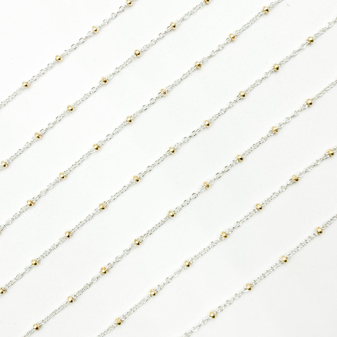 XM/S1322E/11G/SP. Sterling Silver Cable Chain with 14K Gold Filled Beads – Mixed Metal Design
