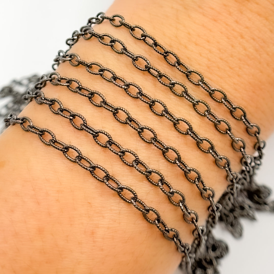 V261BR. Black Rhodium Sterling Silver Twisted Oval Link Chain