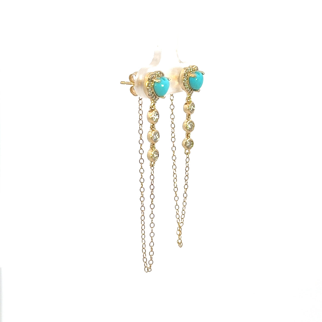 CE96388TQ5. 14k Solid Gold Diamond and Turquoise Dangle Earrings