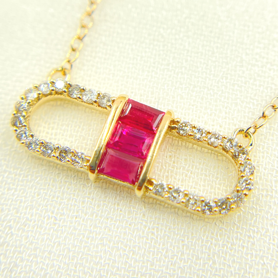 NFB70796. 14k Solid Yellow Gold, Diamonds & Precious Stones Cable Link Marquise Necklace