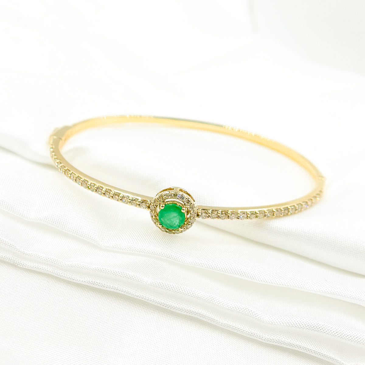 CB96497EM. 14K Solid Gold Diamond and Gemstone Bangle