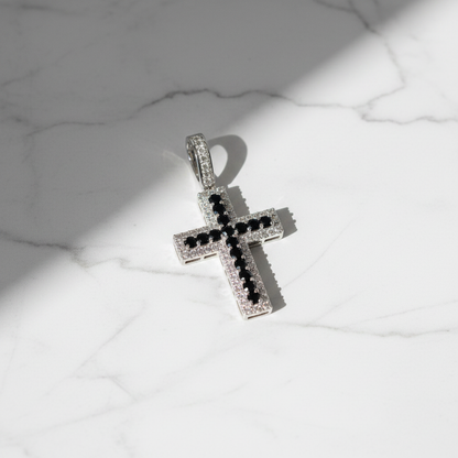 PFC44469BS. 14K Solid Gold Cross Diamond and Blue Sapphire Charm