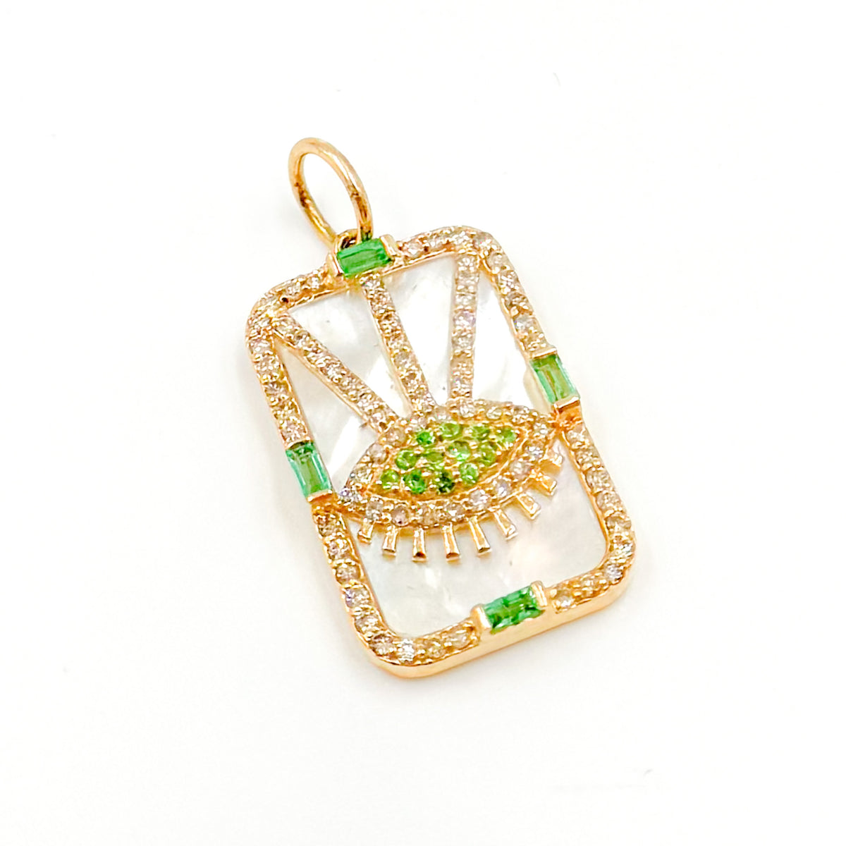 14K Gold Rectangle Evil Eye Pendants