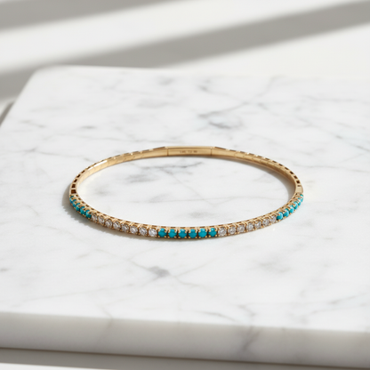 BNH68545. 14K Solid Yellow Gold Diamond and Gemstone Bangle