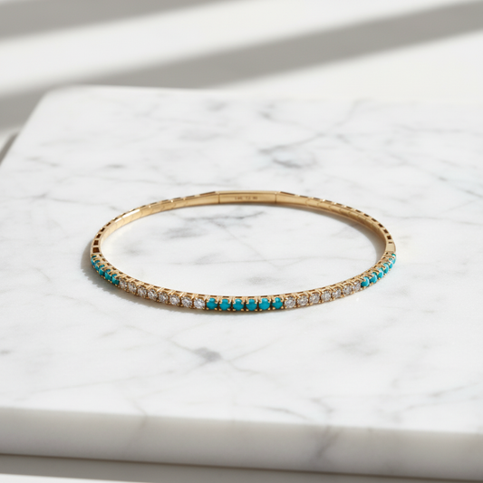 BNH68545. 14K Solid Yellow Gold Diamond and Gemstone Bangle