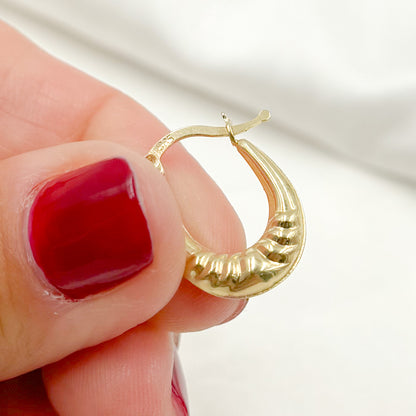 GER180. 14K Solid Gold Croissant Hollow Hoops