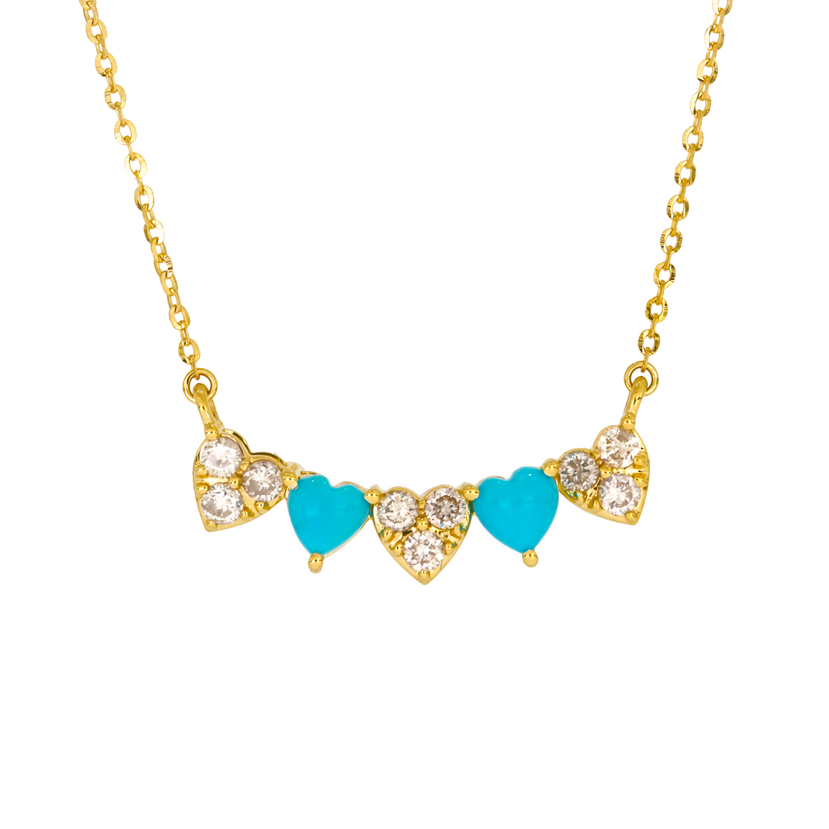 CN96340TQ4. 14K Solid Gold Diamond and Turquoise Heart Necklace
