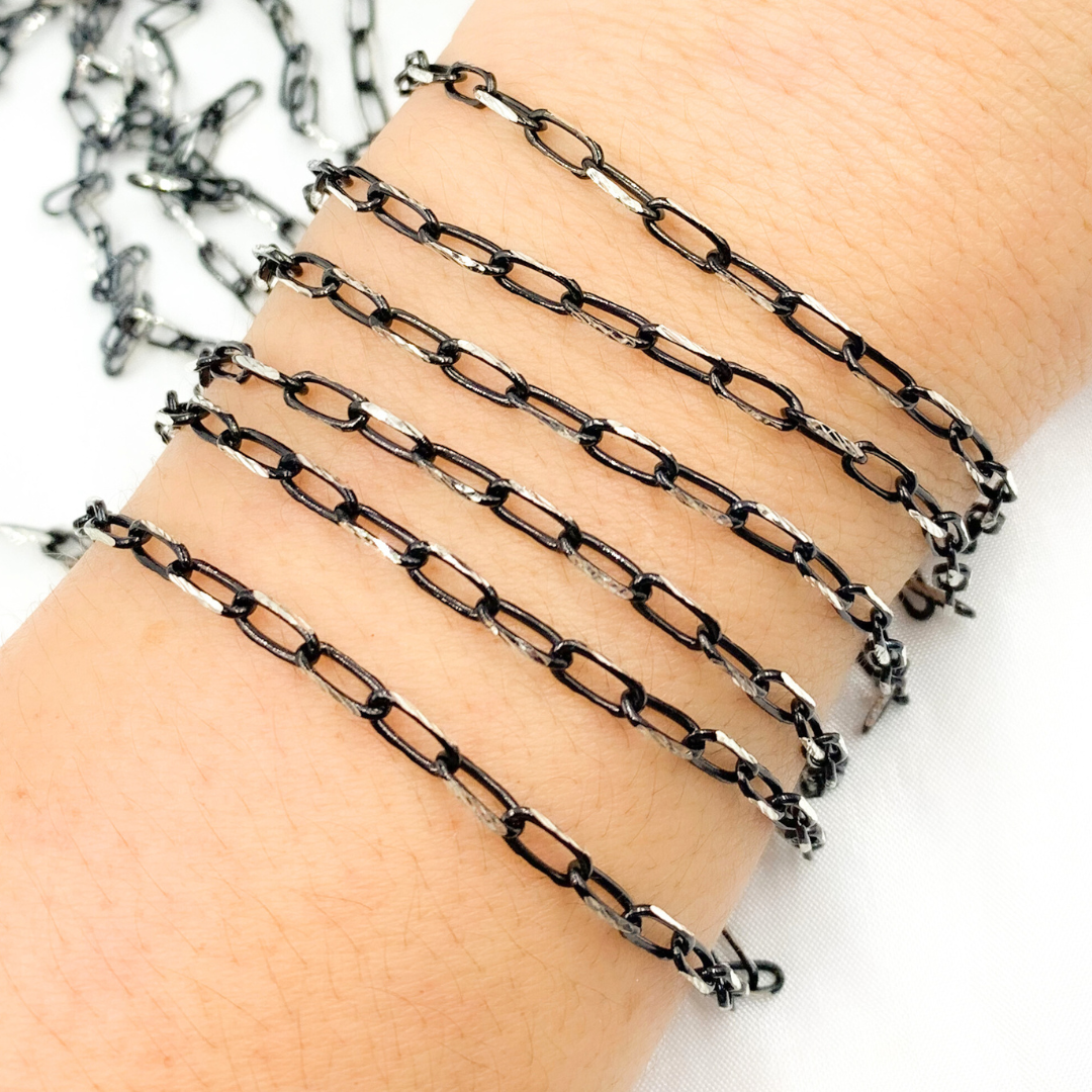 X5SBDC. Two Tone Black Rhodium and Sterling Silver Paperclip Link Chain