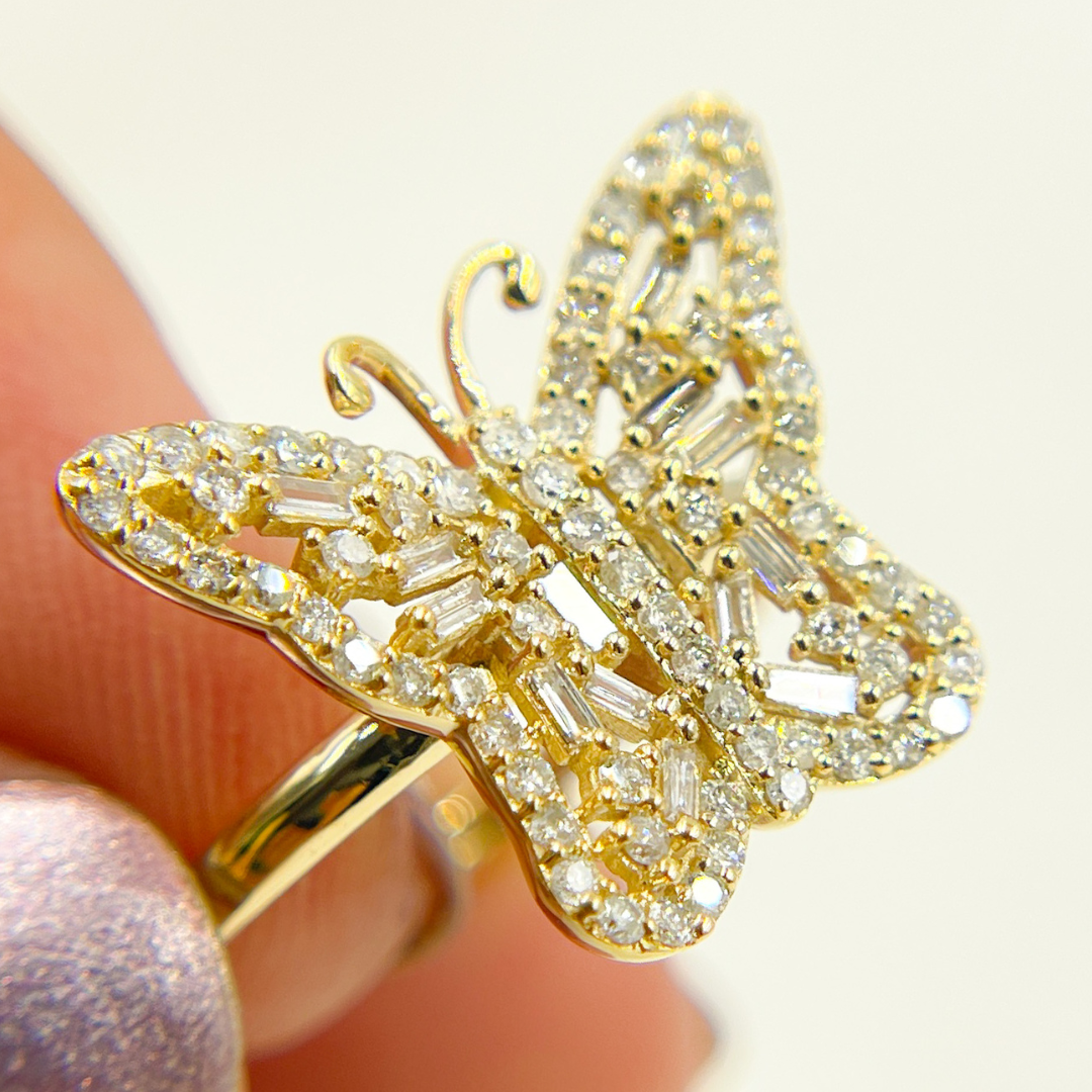 14K Solid Gold Butterfly Diamond Ring. RFH17476